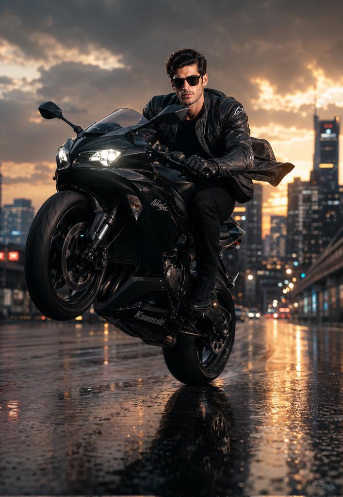 Hyper-Realistic Biker Wheelie Portrait