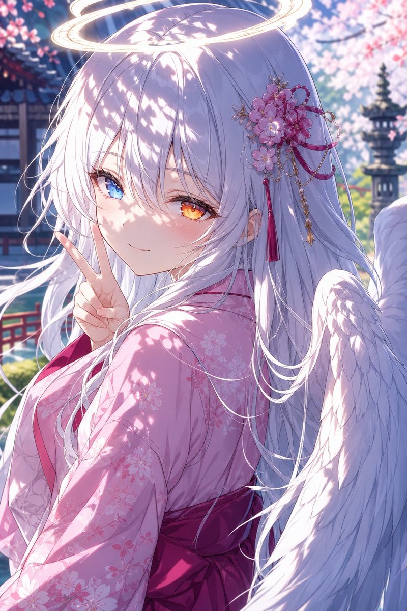 Ragazza Angelo in Kimono Sakura