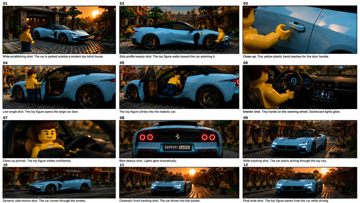 Toy Ferrari Storyboard Contact Sheet