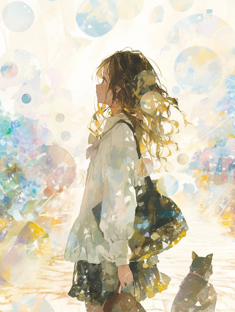 Ragazza Anime Retroilluminata con Gatto (1/2)