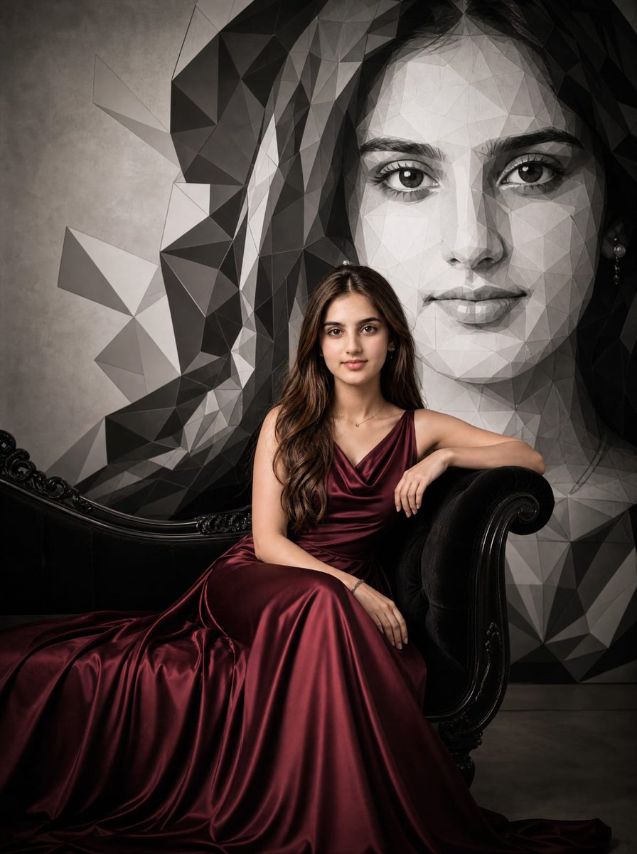 Burgundy Gown Editorial on Black Chaise