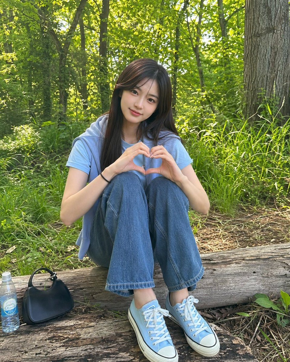 Retrato de Verano en el Bosque con Gesto de Corazón