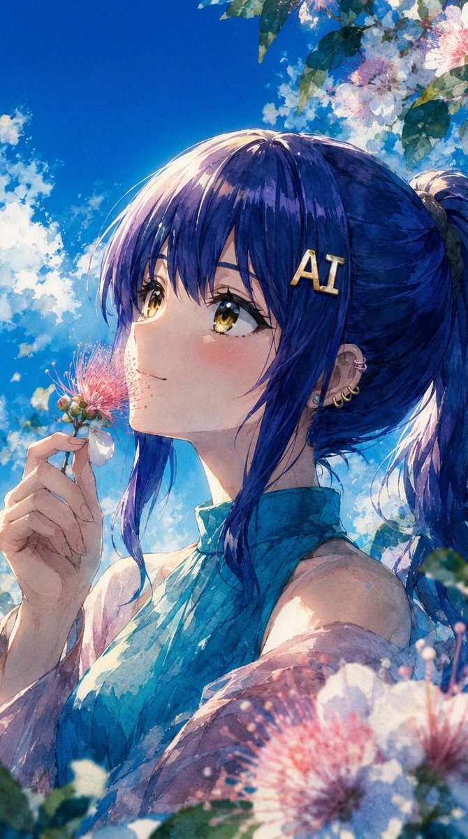 Ritratto anime estivo con fiori di albero di seta