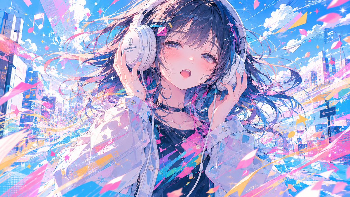 Garota Anime com Fones de Ouvido de Estúdio