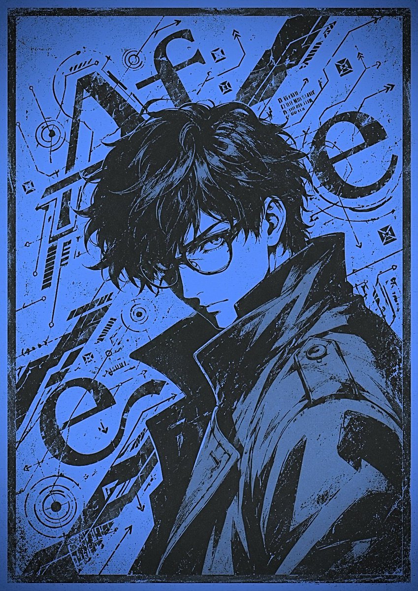 Blaues Cyberpunk-Manga-Poster (1/4)