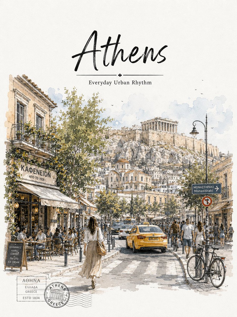 Athens Travel Sketch and Watercolor Poster (1/2)