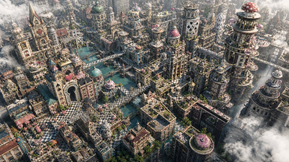 Vue aérienne fantaisiste de centre-ville