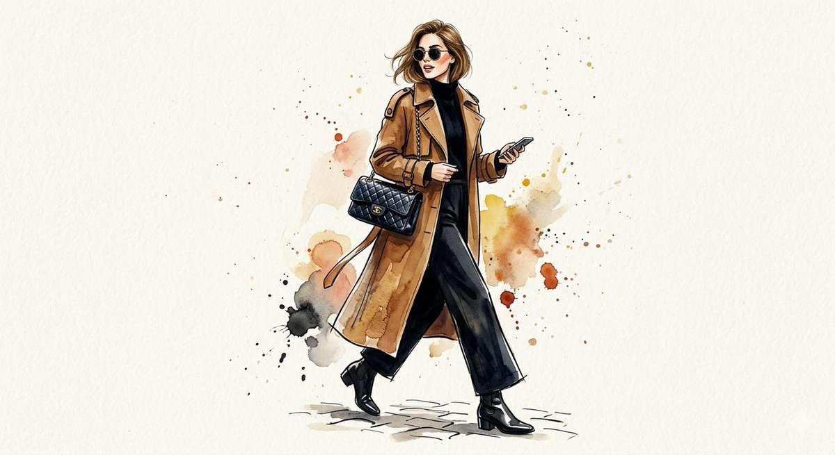Watercolor Trench Coat Fashion Illustration