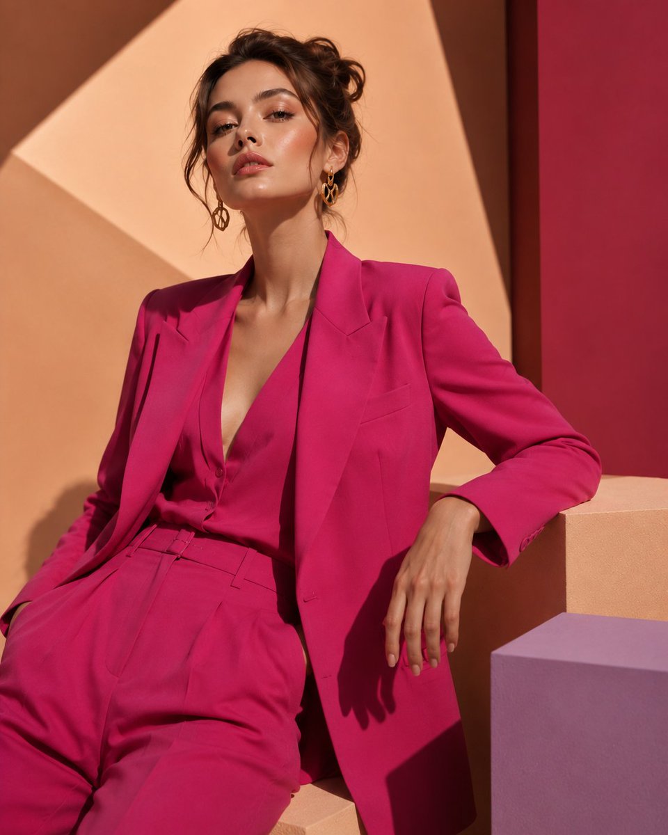 Fuşya Güçlü Takım Elbise Moda Editorial