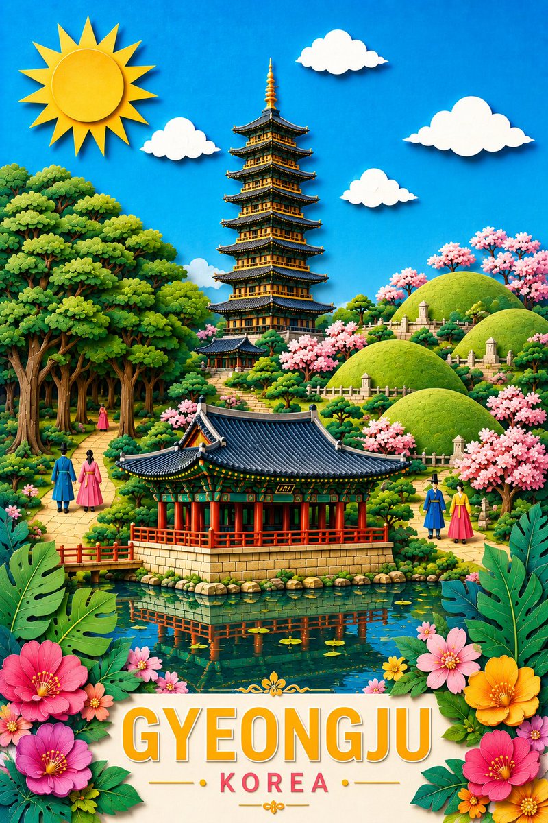 Gyeongju Kore Kağıt Kesim Seyahat Posteri