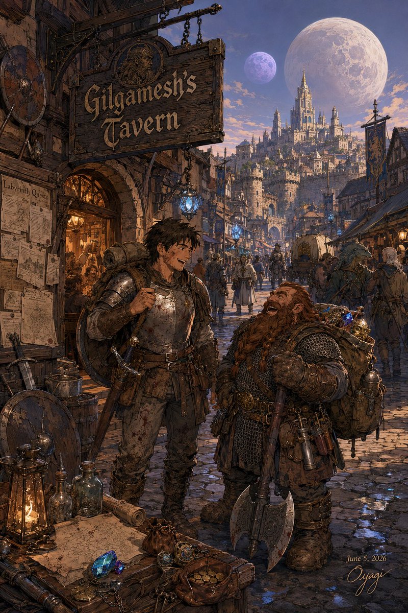 Escena Callejera de Fantasía de la Taberna de Gilgamesh