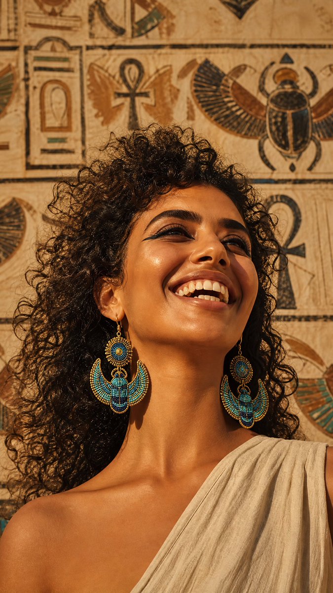 Portrait de boucle d'oreille scarabée égyptien