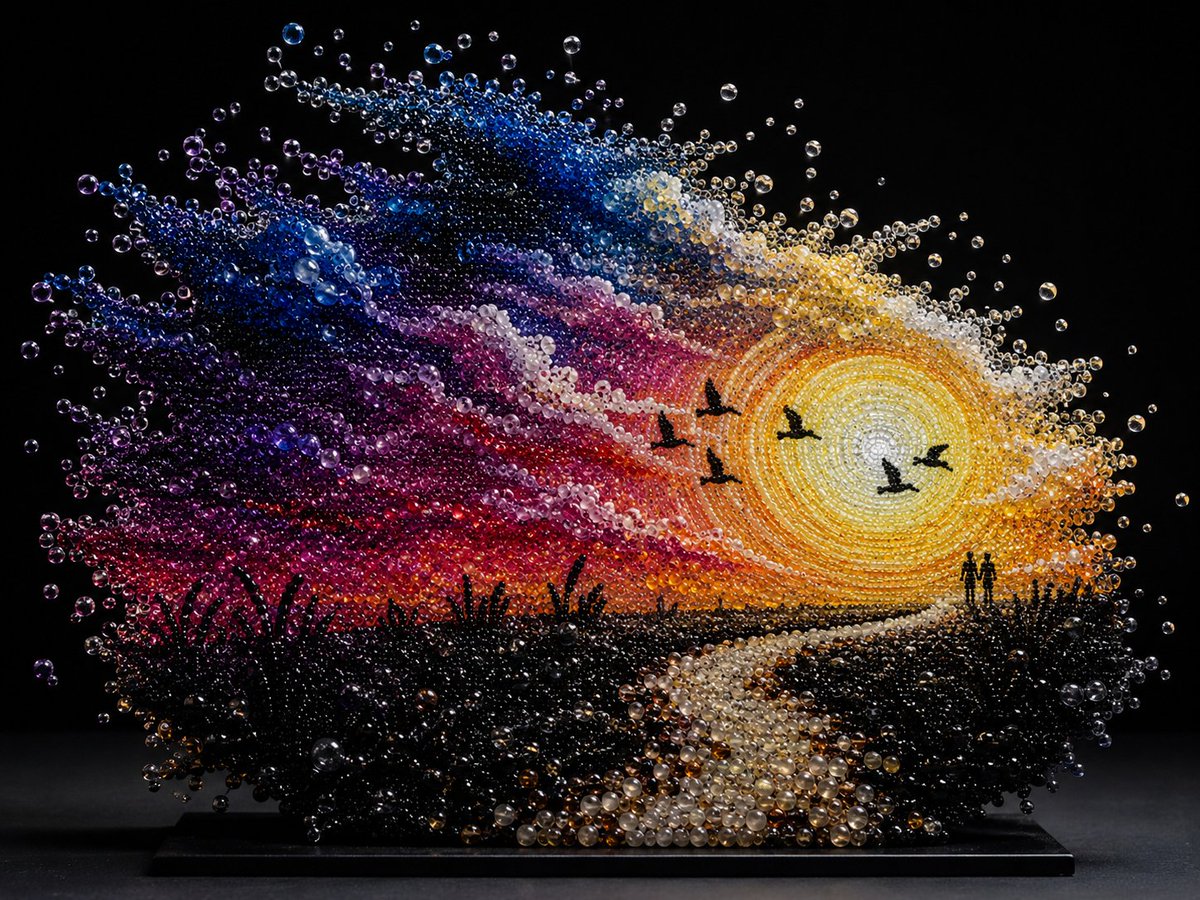 Pearlescent Bead Sunset Sculpture