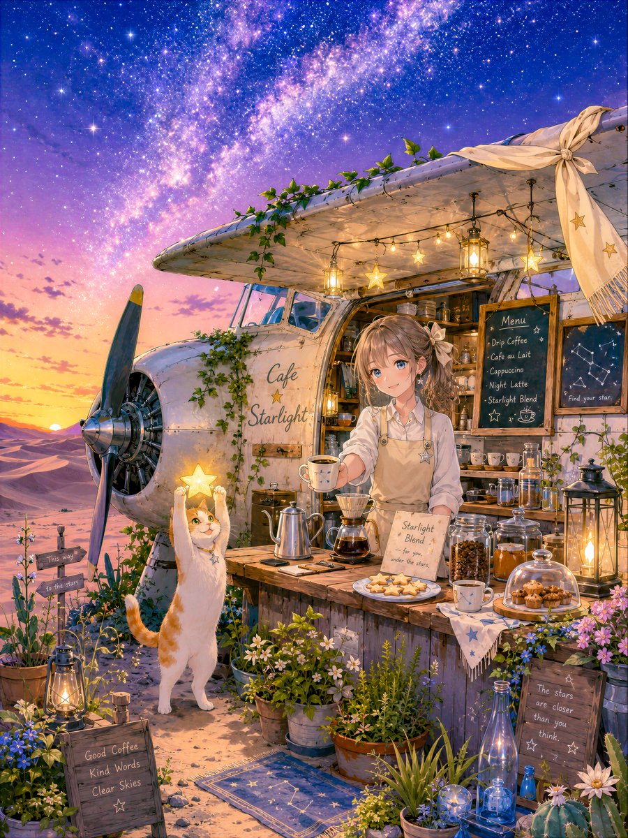 Sternenübersäte Wüsten-Flugzeug-Café
