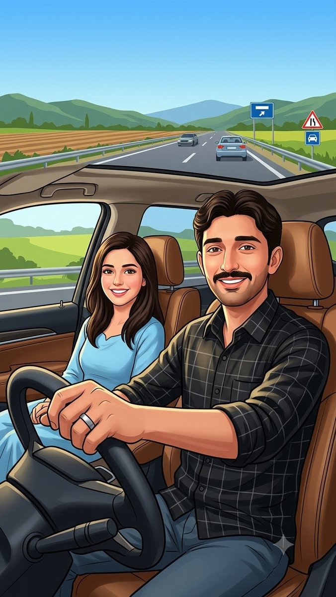 Illustrazione di guida su autostrada rurale