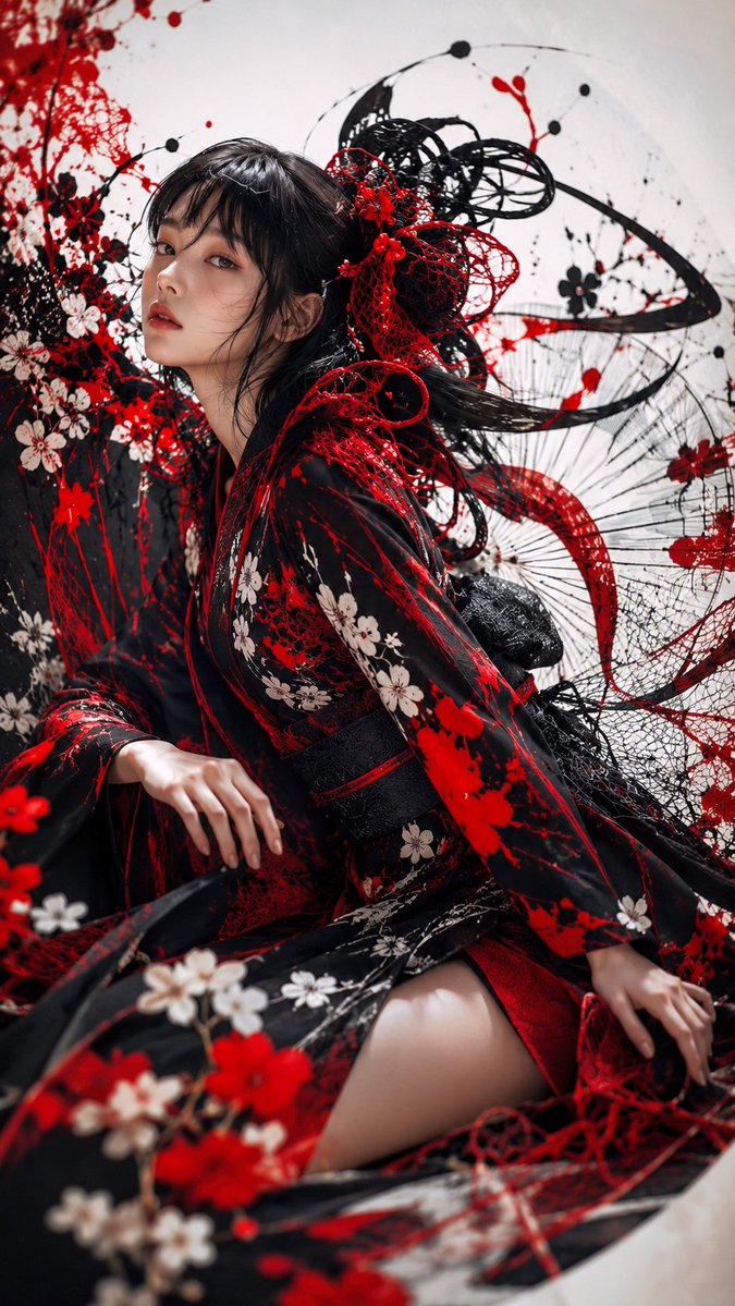 Gothic Kimono Ink Fashion Portrait (1/4)
