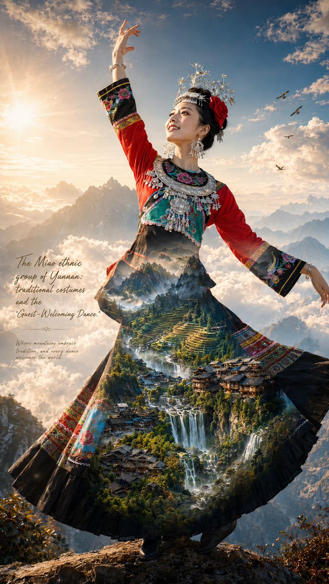 Miao Ethnic Double Exposure Poster