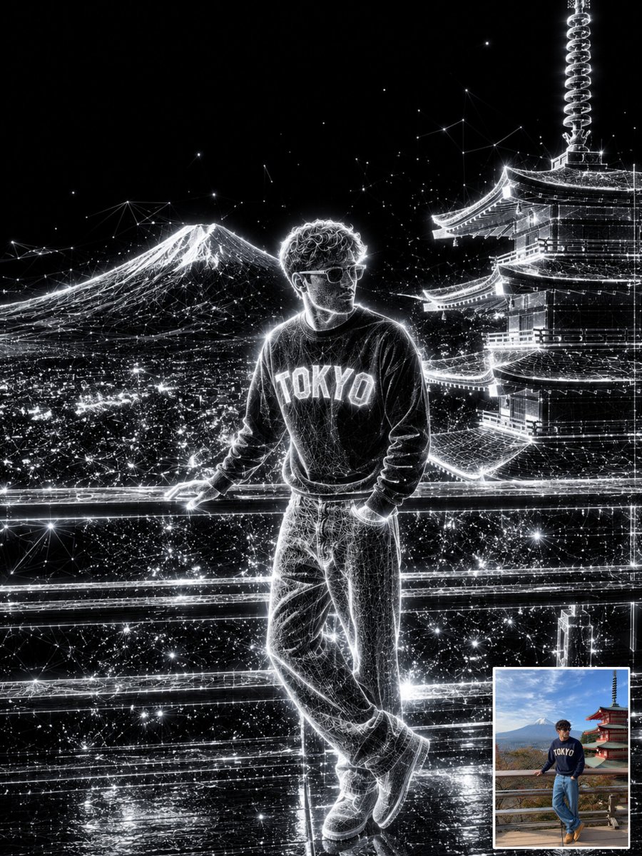 Seni Karakter Wireframe Holografik