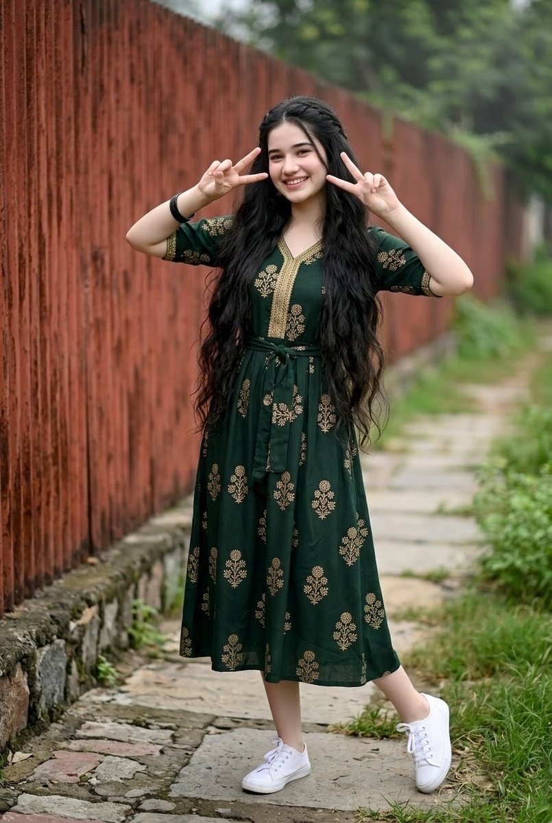 Young Indian Woman in Green Midi Dress