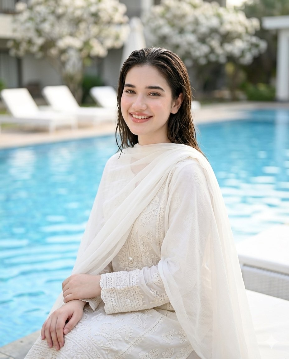Poolside White Pakistani Fashion Portrait
