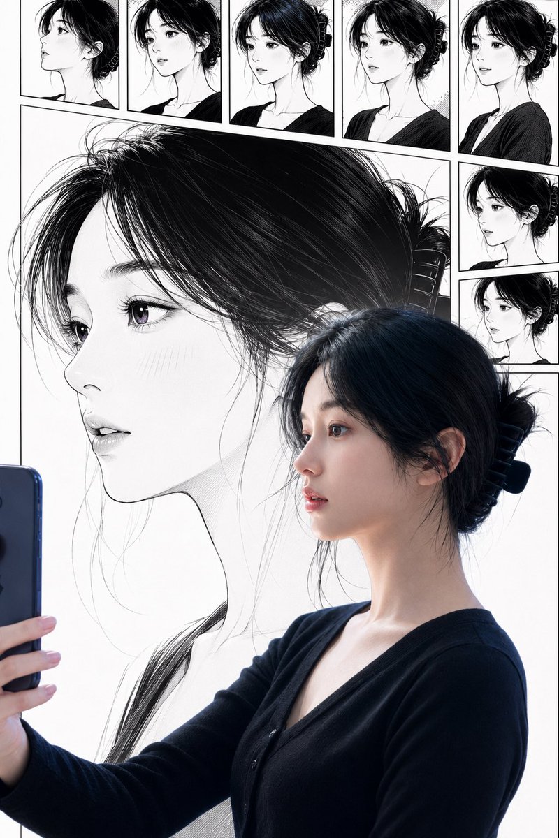Donna Reale con Selfie Manga Corrispondente (1/3)