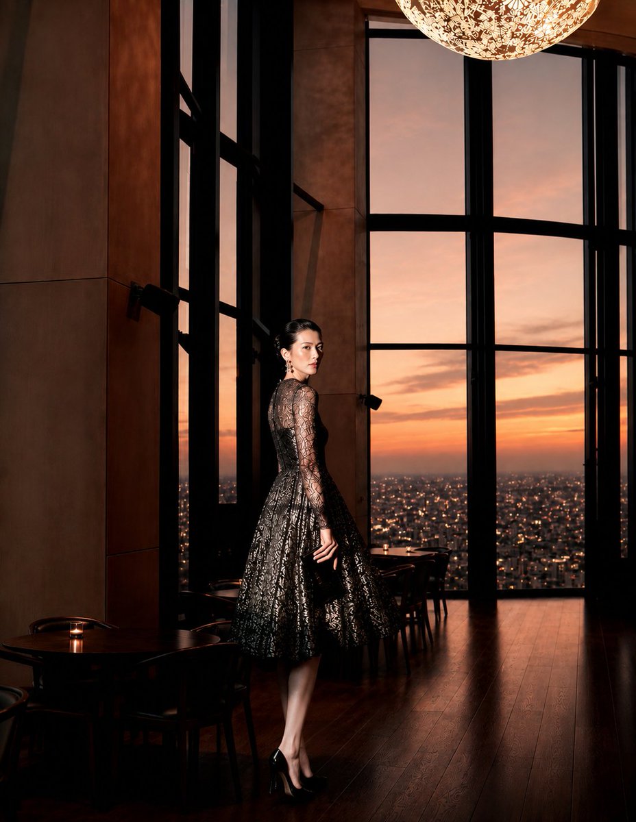 Editorial de Moda em Restaurante de Arranha-Céu