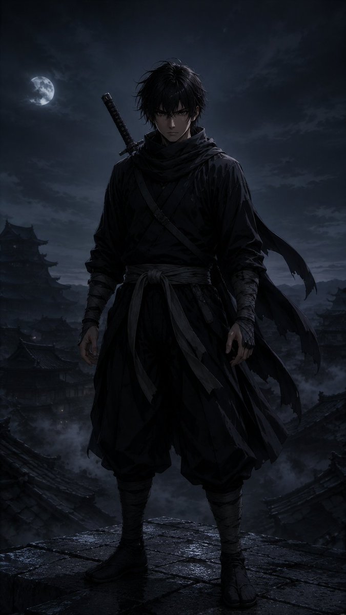 Moonlit Dark Ninja Rooftop