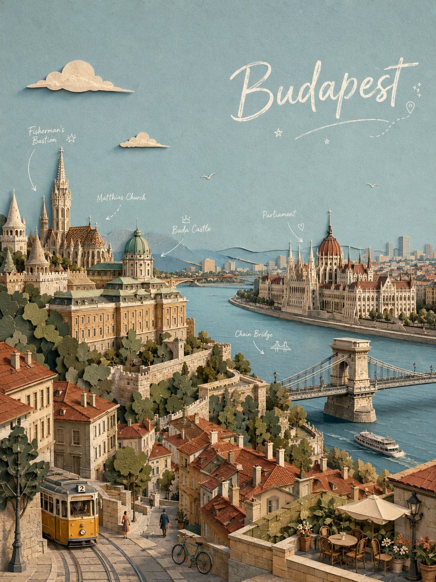 Poster di Viaggio Budapest Paper-Cut