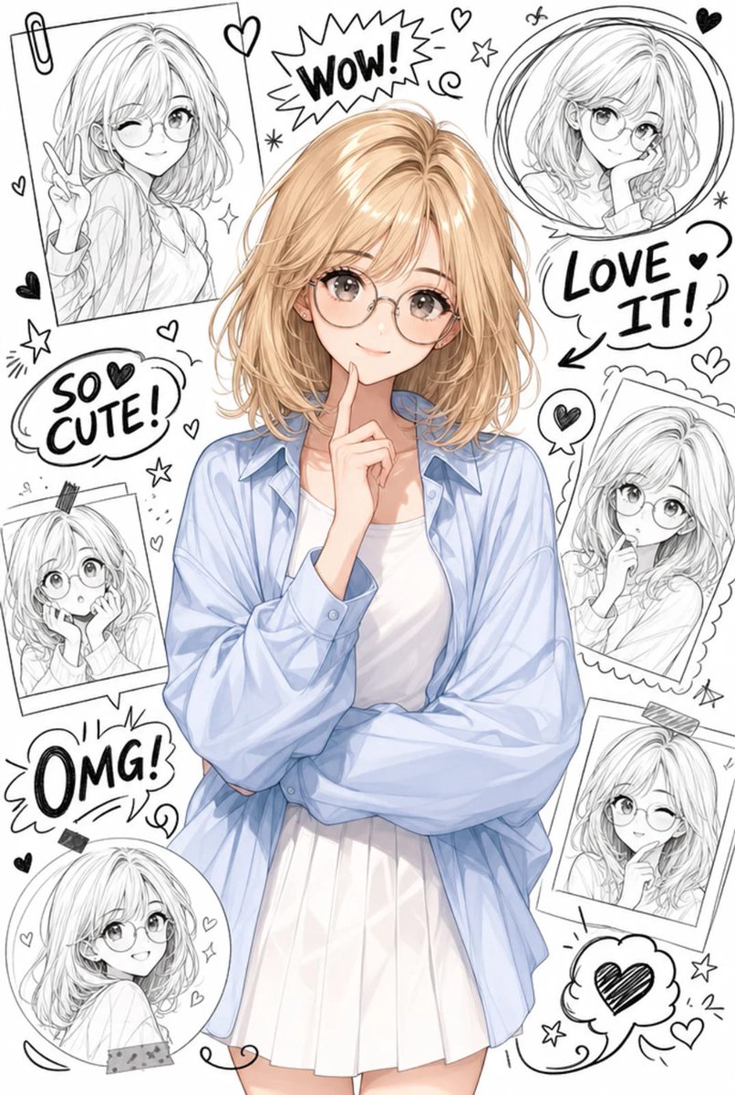 Personaggio Anime con Collage Doodle