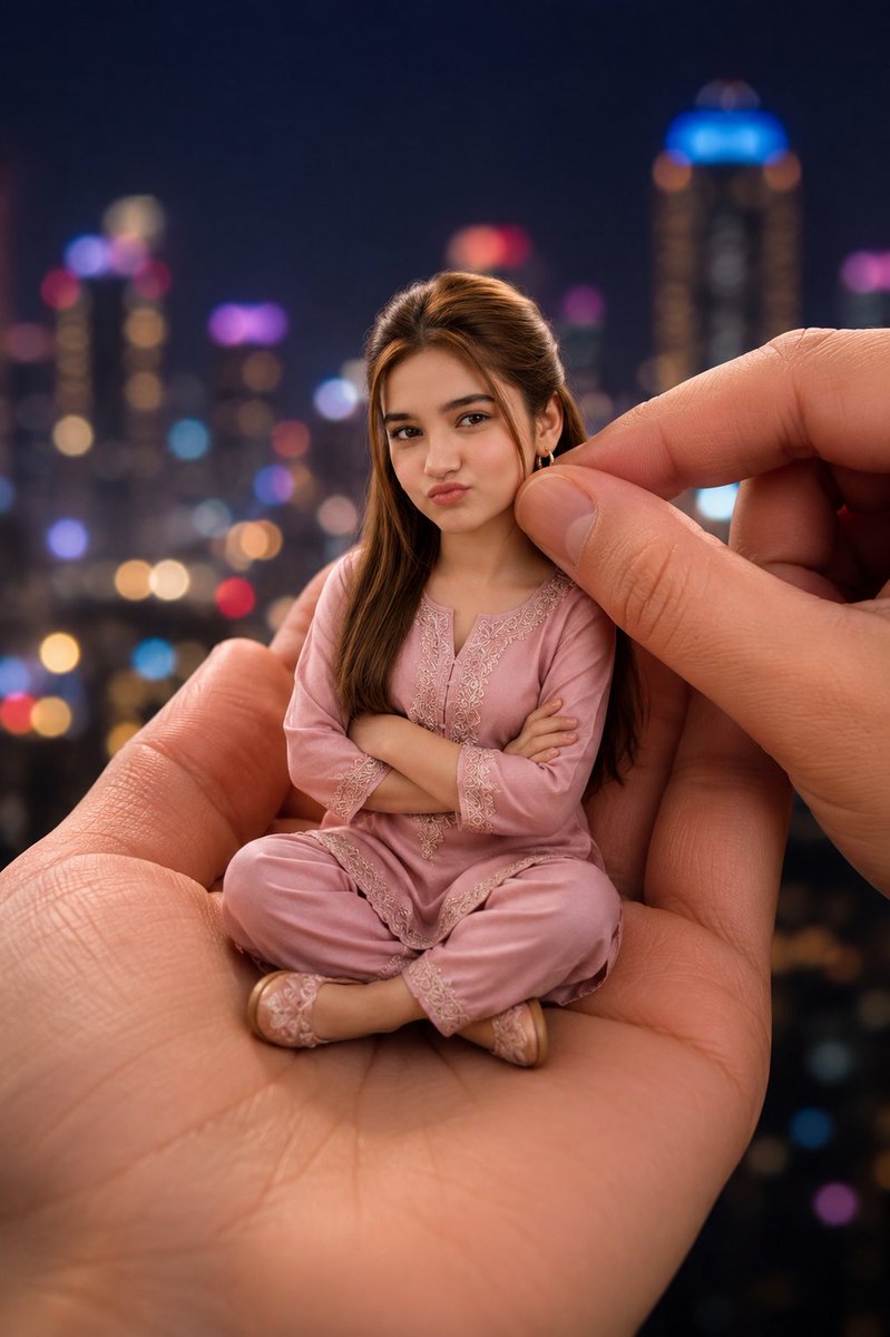 Miniature Woman in Human Palm