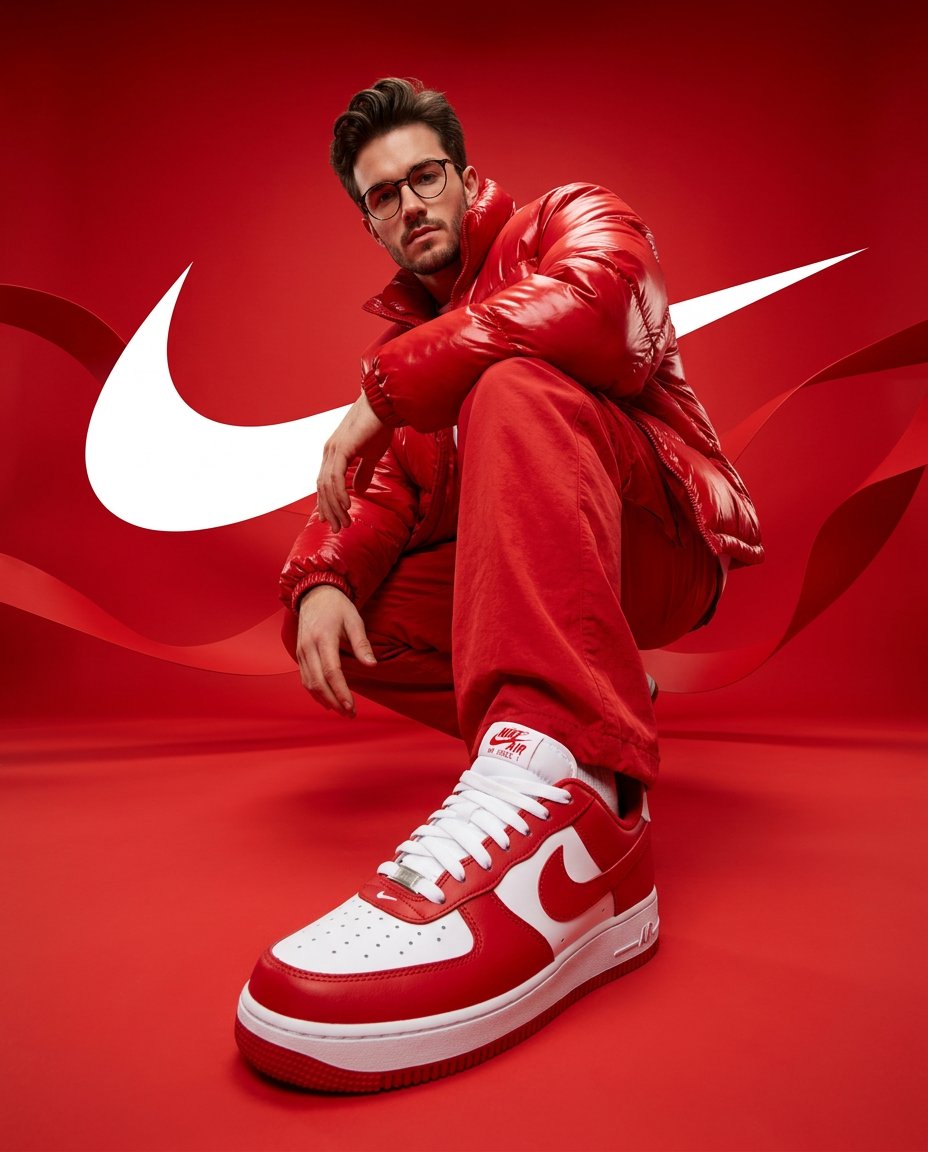 Campagne de baskets streetwear rouge Nike