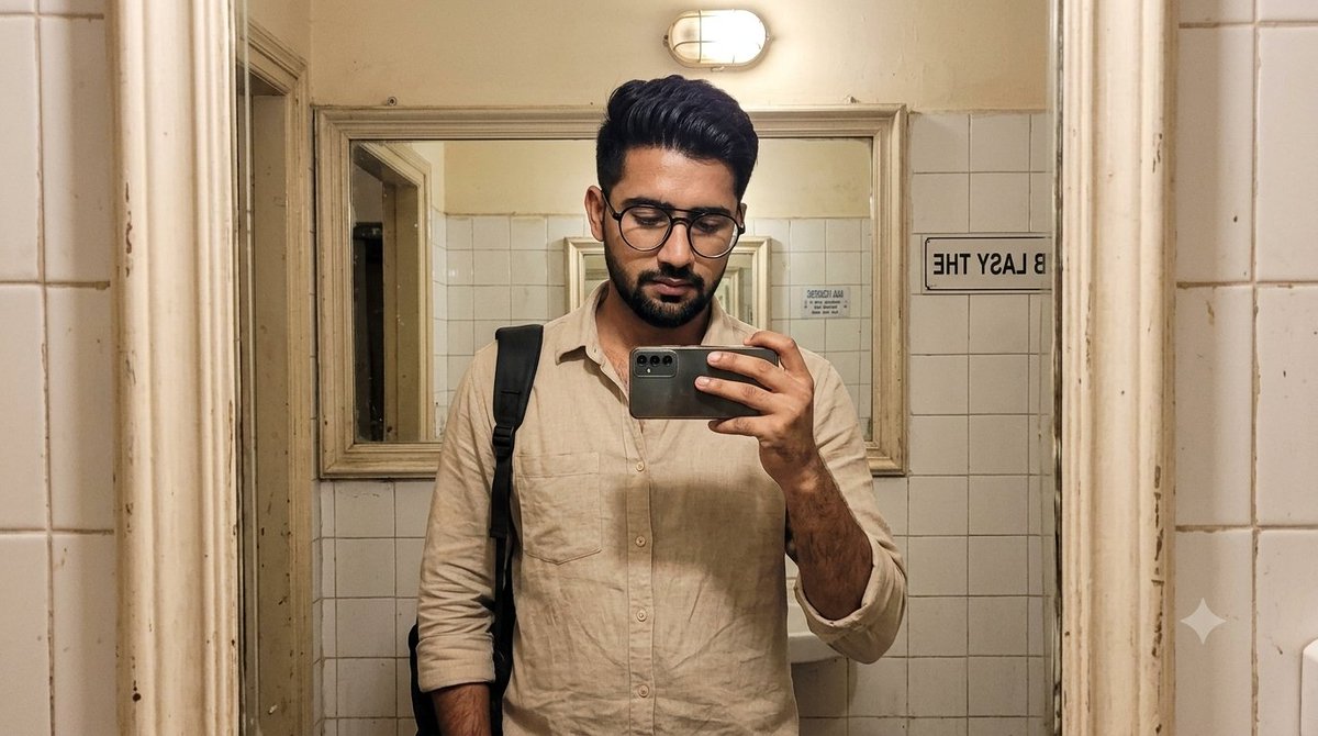 Selfie allo Specchio Realistico di Uomo Indiano