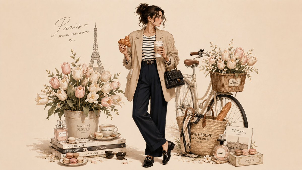Parisian Fashion Lifestyle Illustration