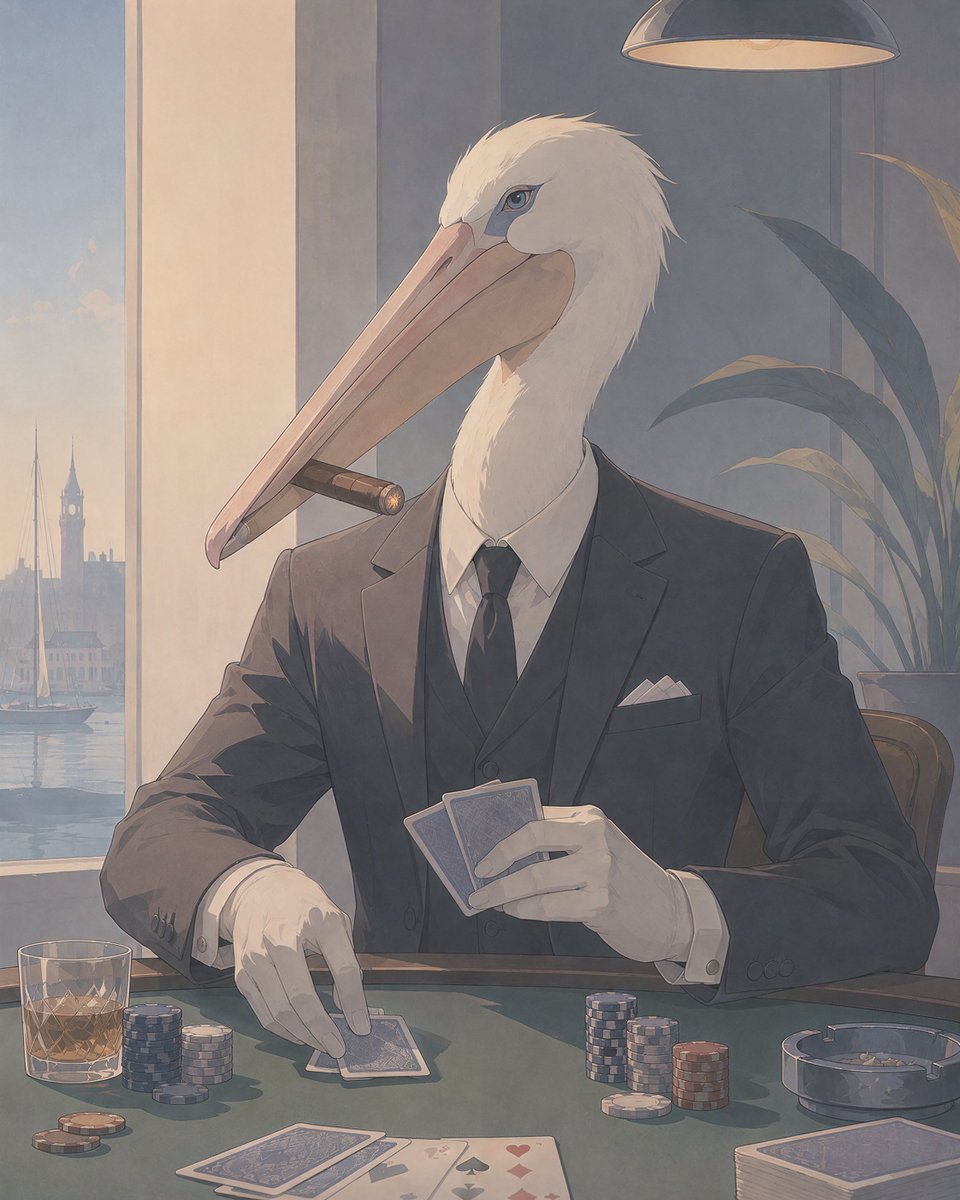 Illustration "Pelican Poker" Noir