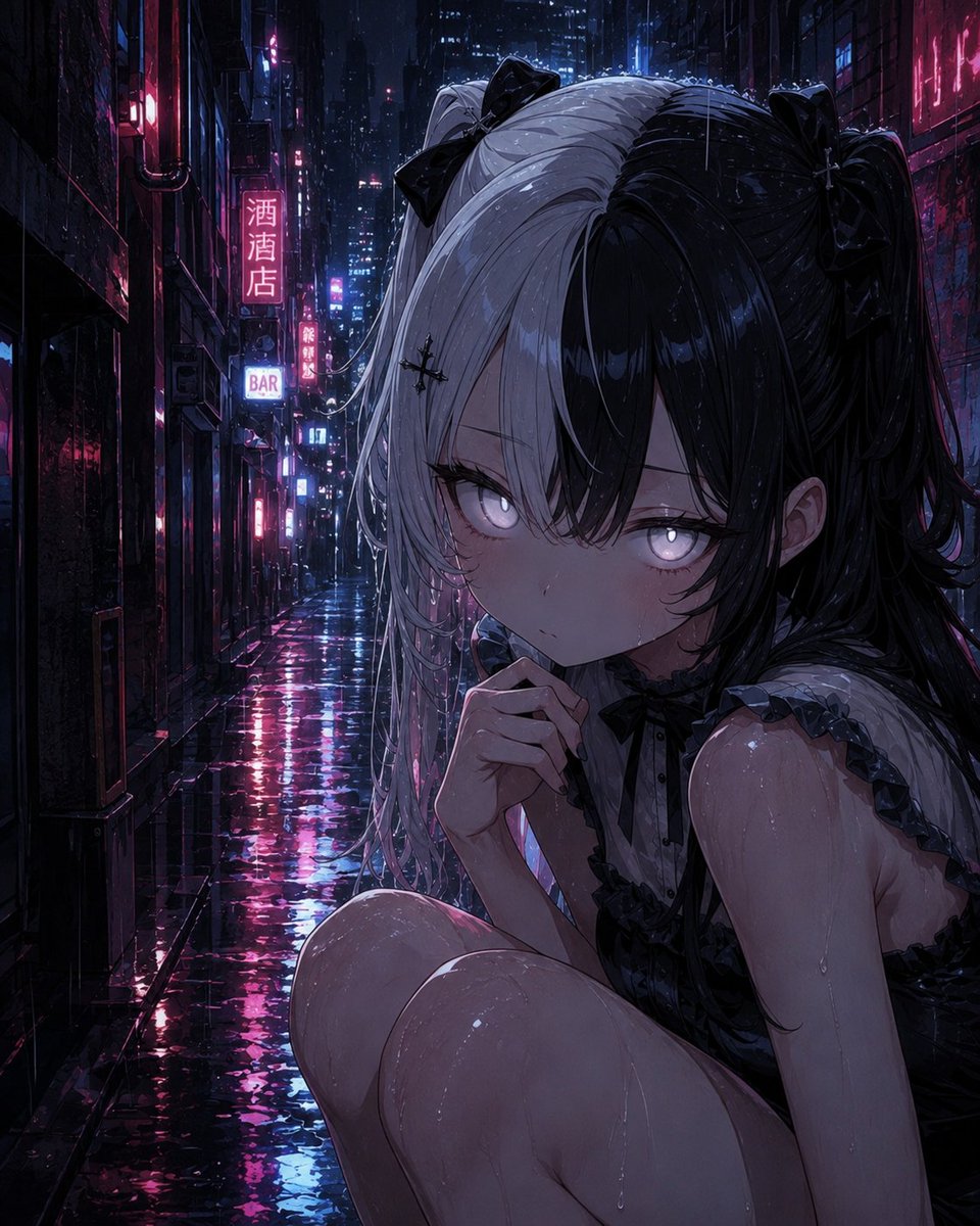 Regnerische Gothic-Gasse Anime-Mädchen