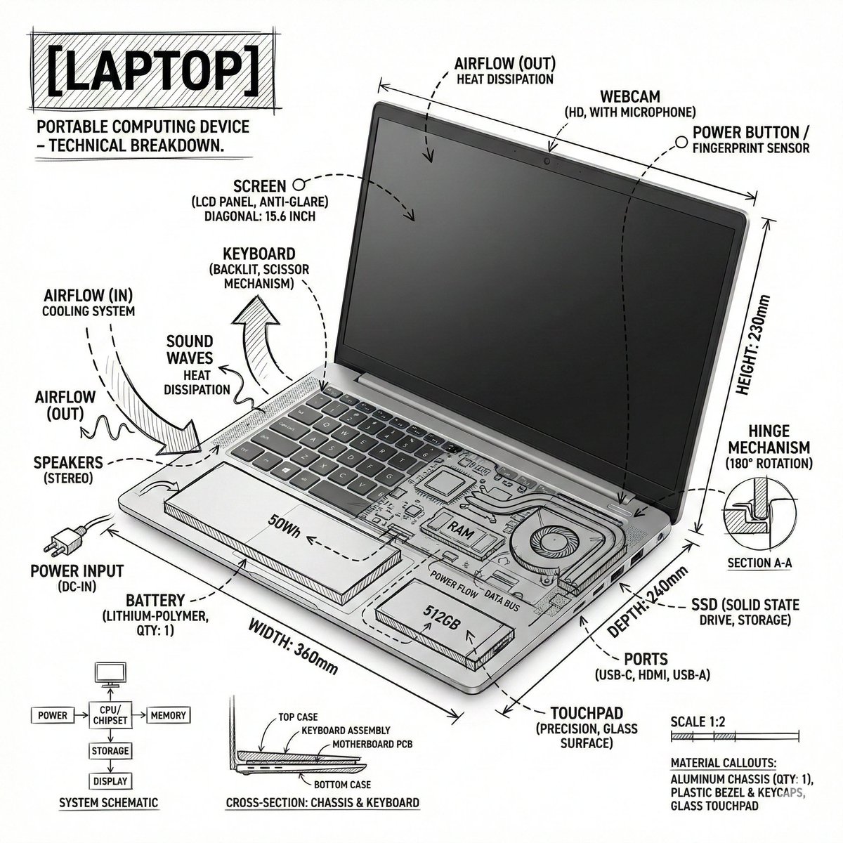 Technical Laptop Infographic Illustration