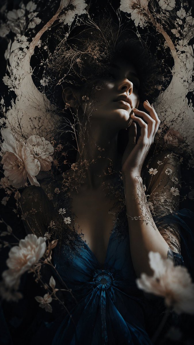 Dark Floral Chiaroscuro Portrait (1/4)
