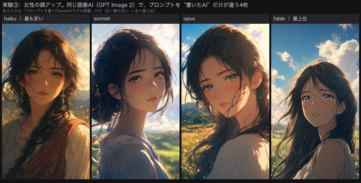Comparaison Visages Anime Quatre Panneaux