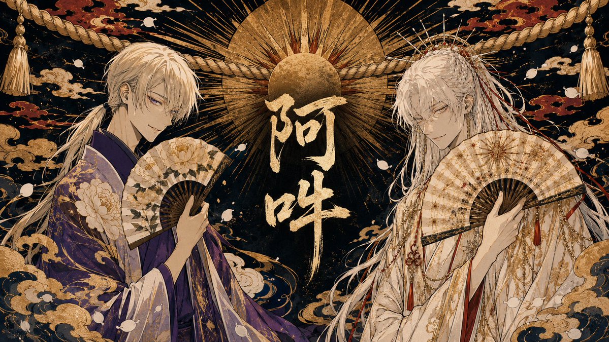 Twin Deity Anime Calligraphy Art