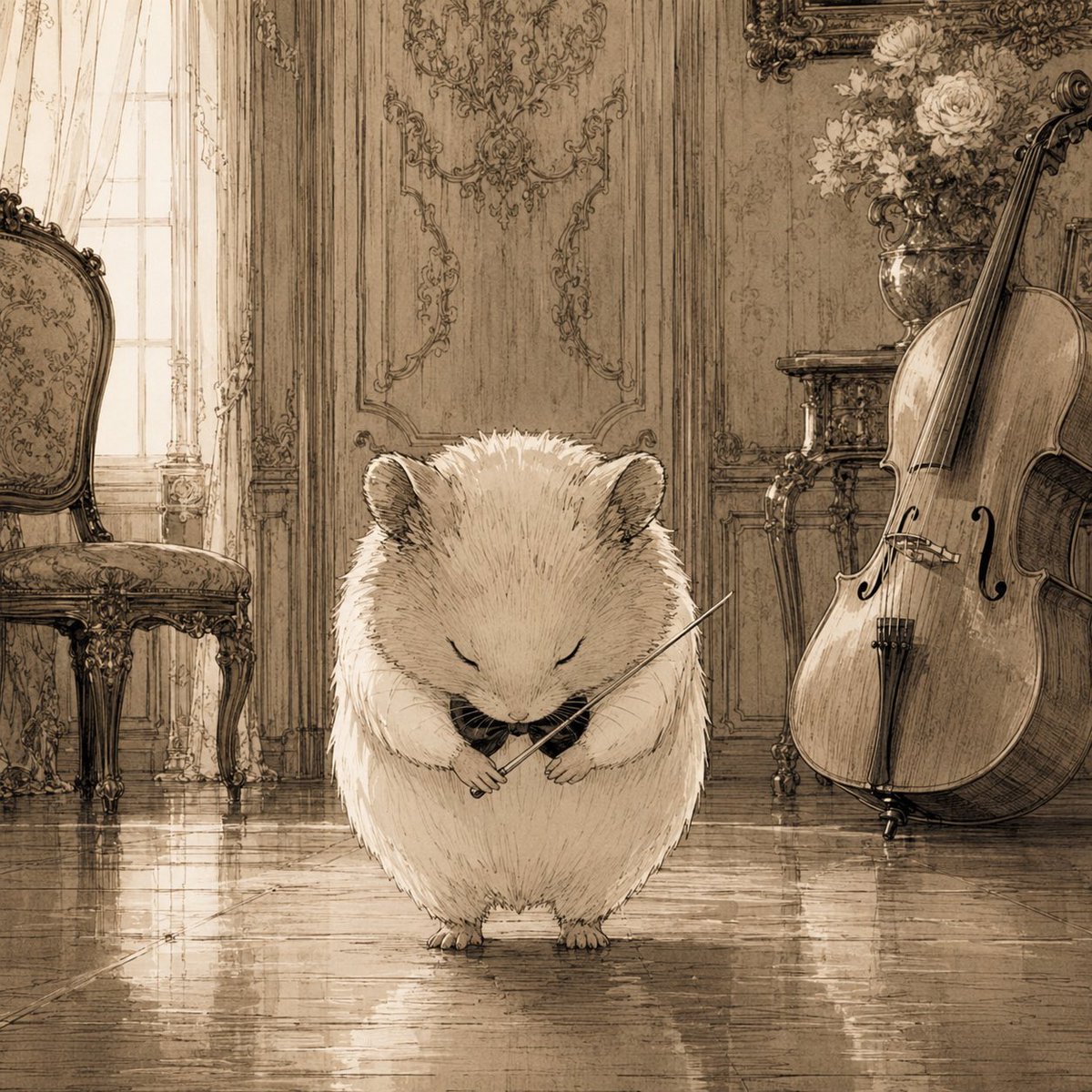 Sepia Hamster Violinist Salon