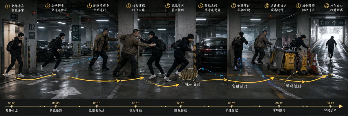 Storyboard de Perseguição em Estacionamento Subterrâneo