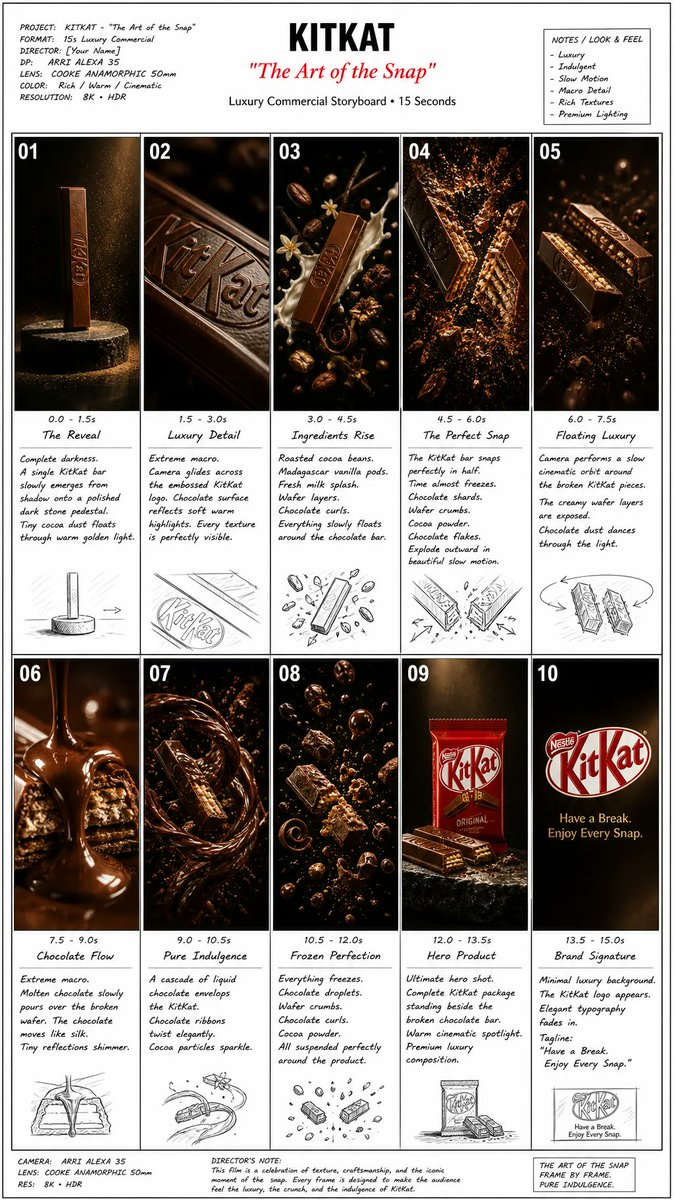 Luxus-Schokoladen-Werbespot-Storyboard