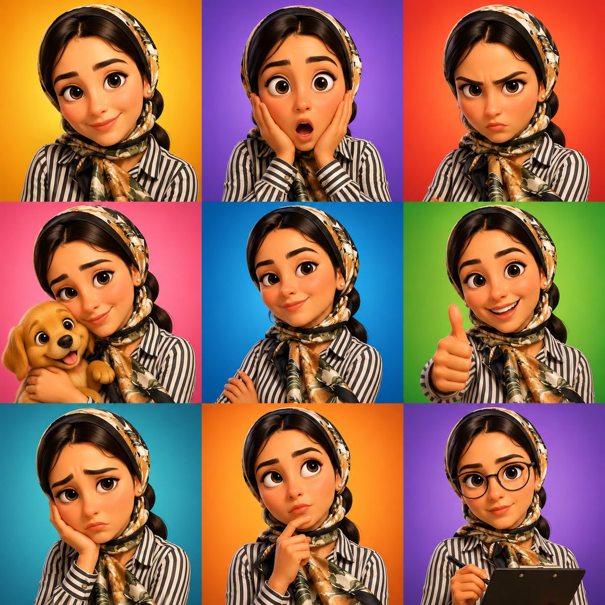 3D-Cartoon-Charakter-Emotionsgitter (1/2)