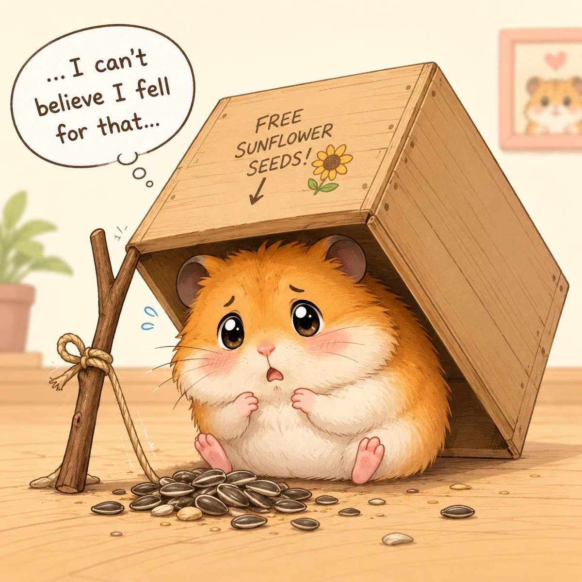 Hamster von Sonnenblumenkernfalle gefangen