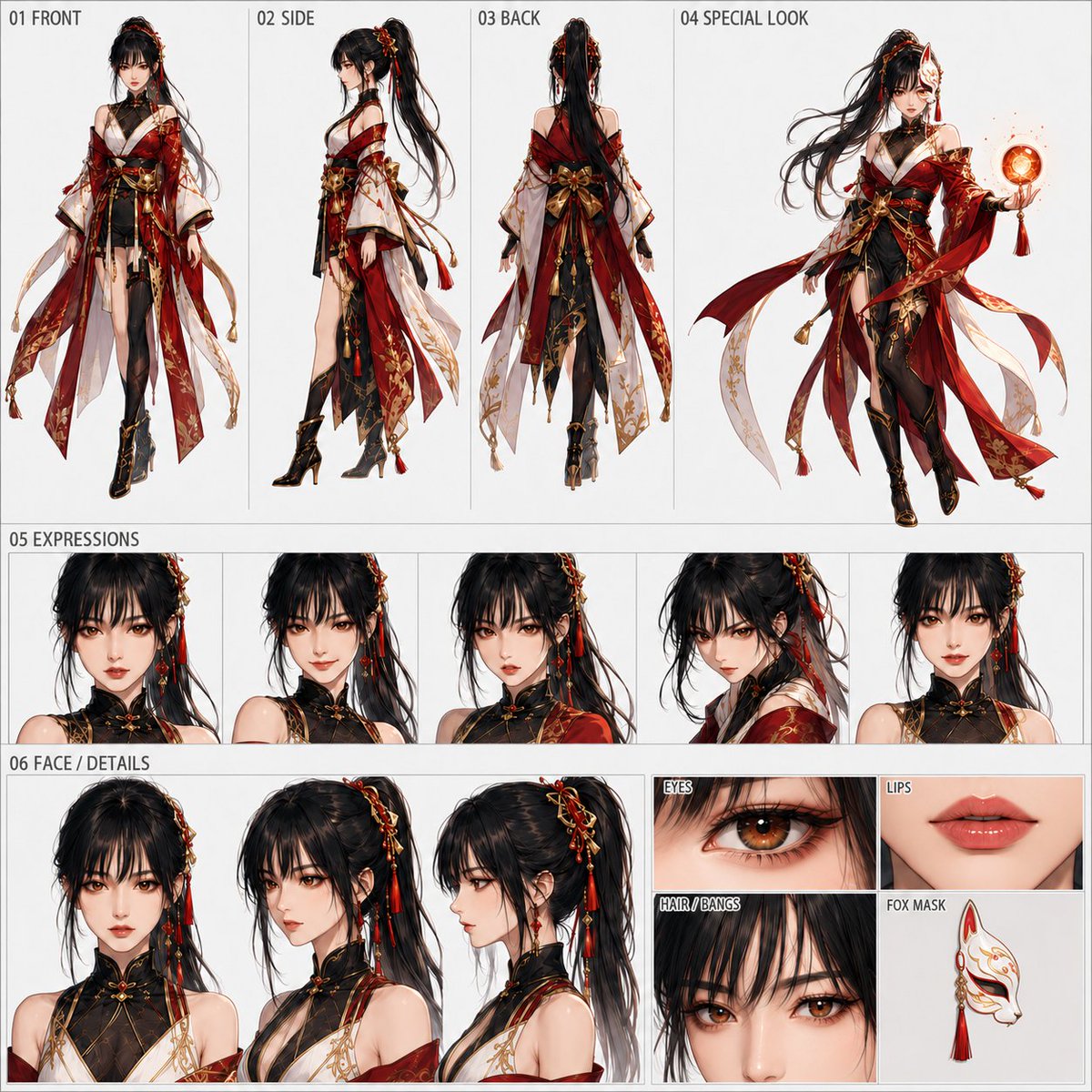 Anime Charakter Design Referenzblatt
