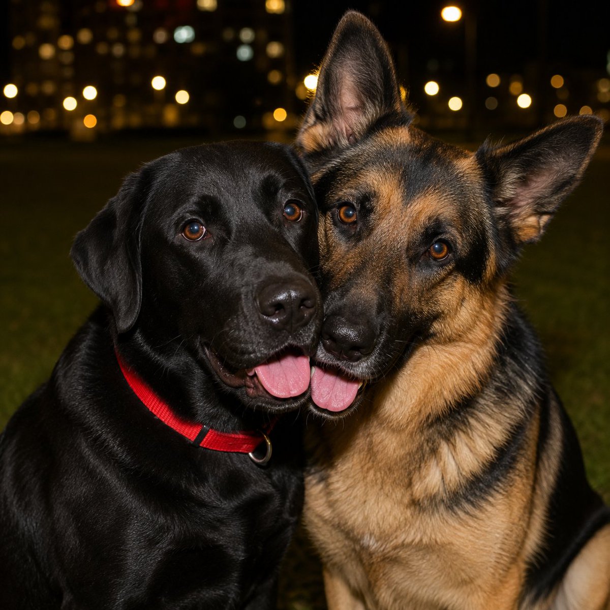 Night Park Portrait of Two Dogs
