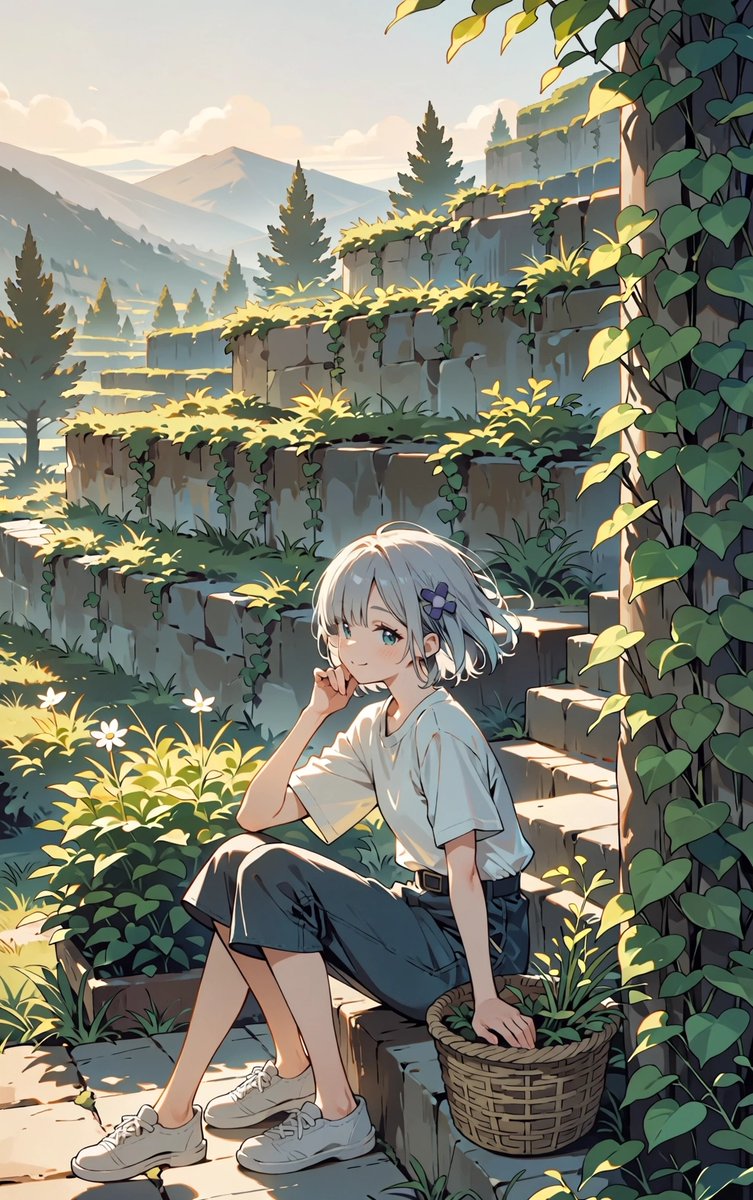 Anime Girl in Overgrown Mountain Garden (1/2)