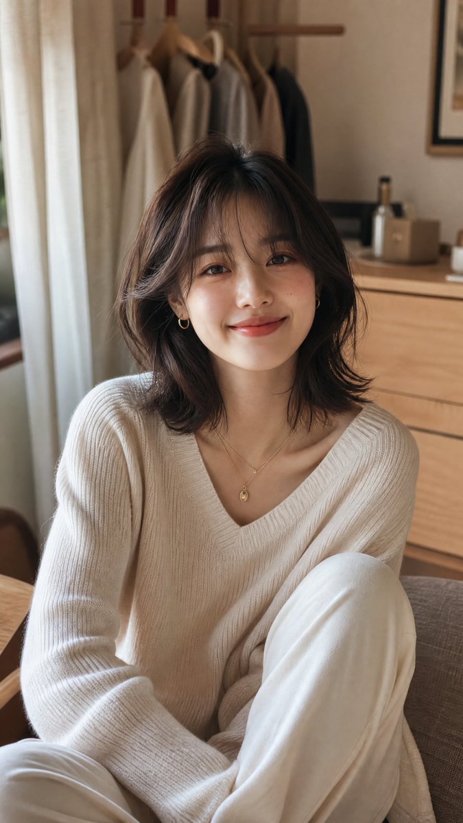 Cozy Minimalist Korean Woman Portrait