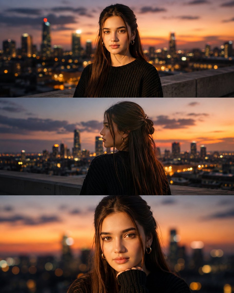 Cinematic Rooftop Blue Hour Portrait