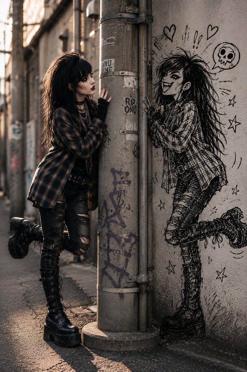 Goth Punk Girl Meets Wall Doodle (1/4)